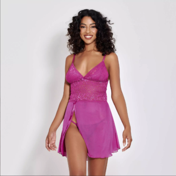 CAMISOLA ANDREZA SEM BOJO EM TULE E RENDA COM FENDA FRONTAL COM CALCINHA P M G GG 5 CORES MIMAR 425-1008 - Imagem 12