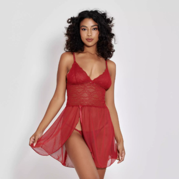 CAMISOLA ANDREZA SEM BOJO EM TULE E RENDA COM FENDA FRONTAL COM CALCINHA P M G GG 5 CORES MIMAR 425-1008 - Imagem 10