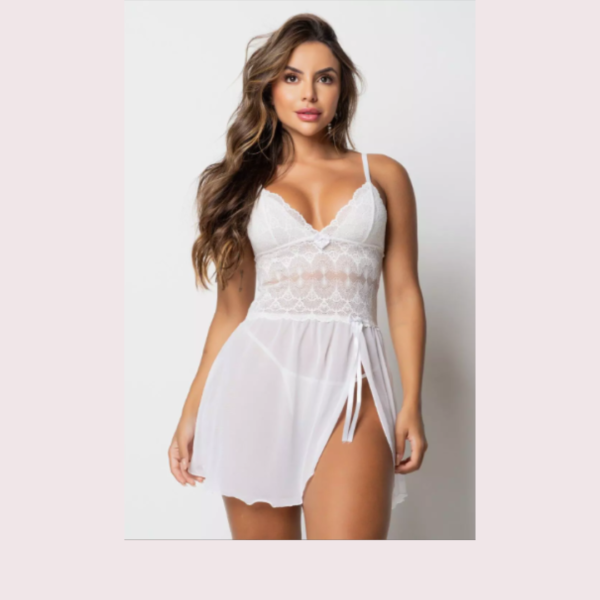 CAMISOLA ANDREZA SEM BOJO EM TULE E RENDA COM FENDA FRONTAL COM CALCINHA P M G GG 5 CORES MIMAR 425-1008 - Imagem 8