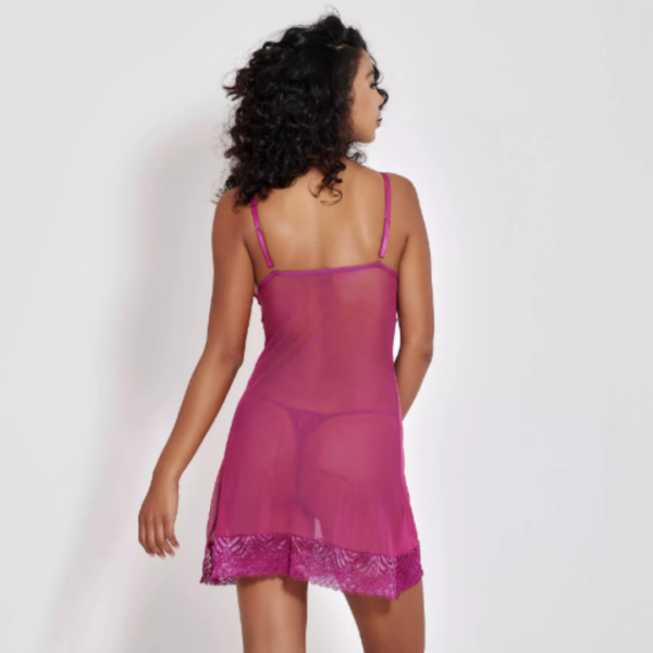 CAMISOLA KIMBERLY EM TULE E RENDA SEM BOJO COM CALCINHA P M G GG 3 CORES MIMAR 570-5715 - Imagem 2