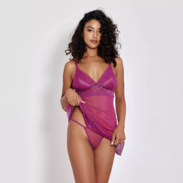 CAMISOLA KIMBERLY EM TULE E RENDA SEM BOJO COM CALCINHA P M G GG 3 CORES MIMAR 570-5715