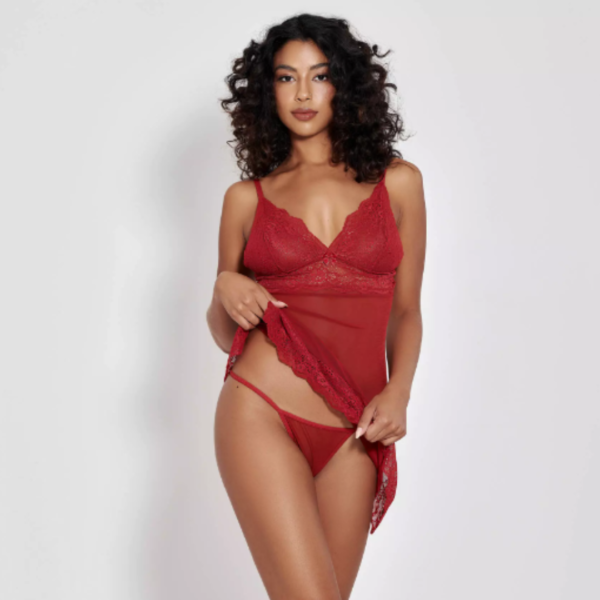 CAMISOLA KIMBERLY EM TULE E RENDA SEM BOJO COM CALCINHA P M G GG 3 CORES MIMAR 570-5715 - Imagem 8