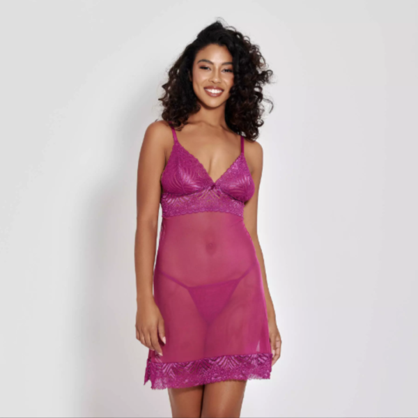 CAMISOLA KIMBERLY EM TULE E RENDA SEM BOJO COM CALCINHA P M G GG 3 CORES MIMAR 570-5715 - Imagem 5