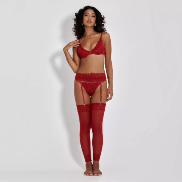 CONJUNTO THALITA DE CINTA LINGA SEM BOJO E COM ARO EM RENDA E TULE P M G GG 2 CORES MIMAR 890-0422