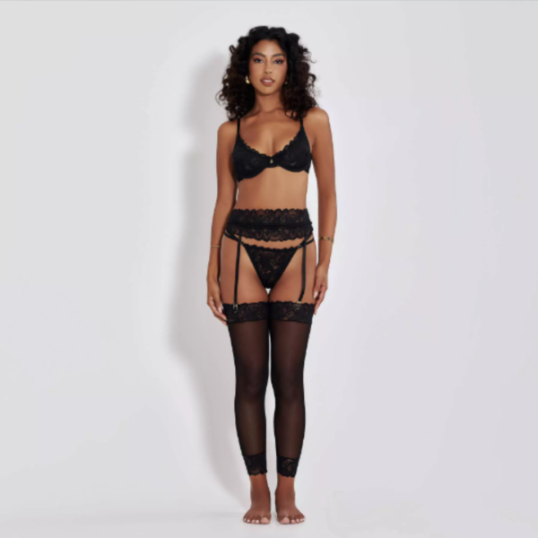 CONJUNTO THALITA DE CINTA LINGA SEM BOJO E COM ARO EM RENDA E TULE P M G GG 2 CORES MIMAR 890-0422 - Imagem 4