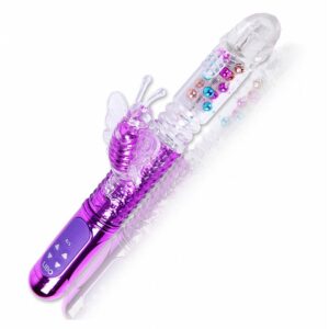 2018 - VIBRADOR SILICONE 36 MODOS VIBRAÇAO TRANPARENTE COM BORBOLETA ESTIMULADORA 6 MODOS SOBE-E-DESCE  PORTA USB SI6046