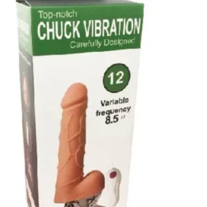 PÊNIS CYBERSKIN COM VÉRTEBRAS VENTOSA 12 MODOS DE VIBRAÇÃO COM CONTROLE 18X4CM PILHA 2XAAA CHUCK VIBRATION 8.5'' YSZE569