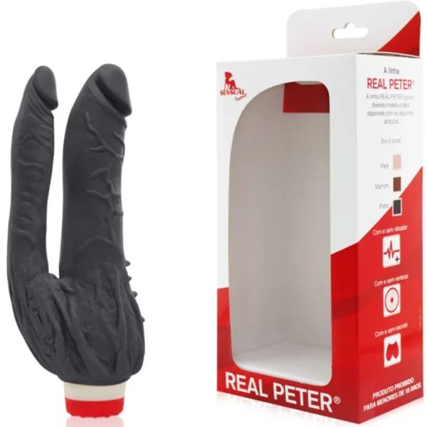 VIBRADOR DUPLO PÊNIS REALÍSTICO 17X4CM 15X3,5CM REAL PETER RPDI-1